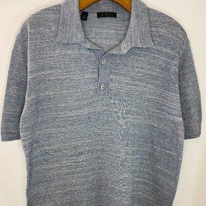 Saks Fifth Avenue Heather Blue Italian Knit Cotton Polo